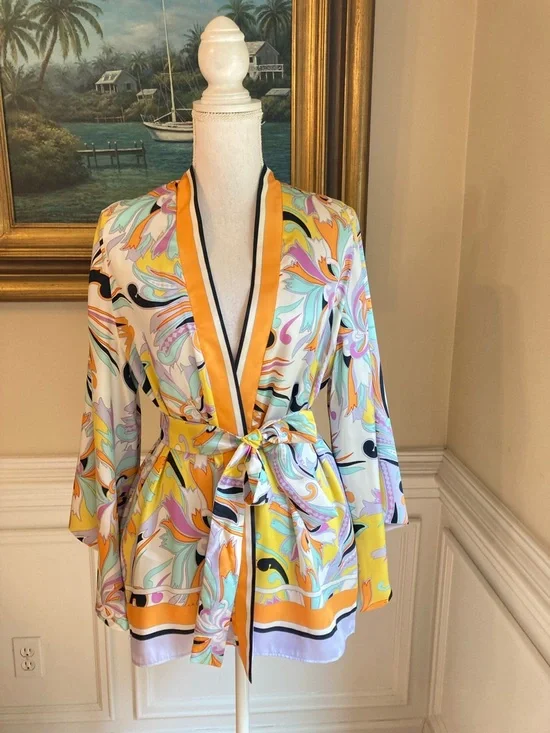 ZARA Scarf Paisley Print Satin Kimono Wrap Jacket - Picture 8 of 8